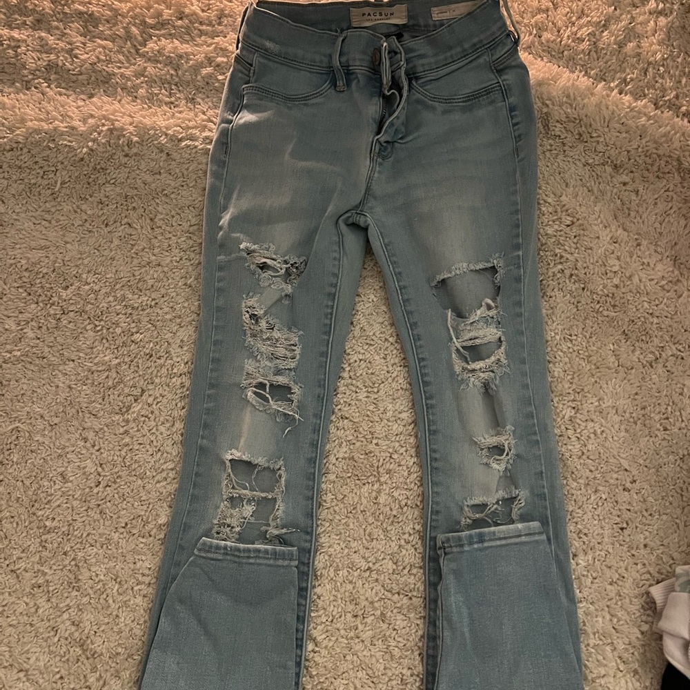 PacSun Women's Light Blue Distressed Skinny Jeans